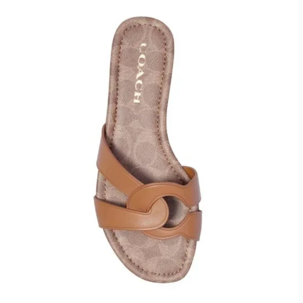 LIKE NEW Coach Essie Leather Sandal Slides in Brown Tan, Size 10